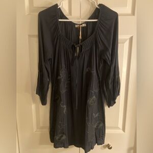 Boutique Navy Floral Stitched Pattern Mini Dress (size small)